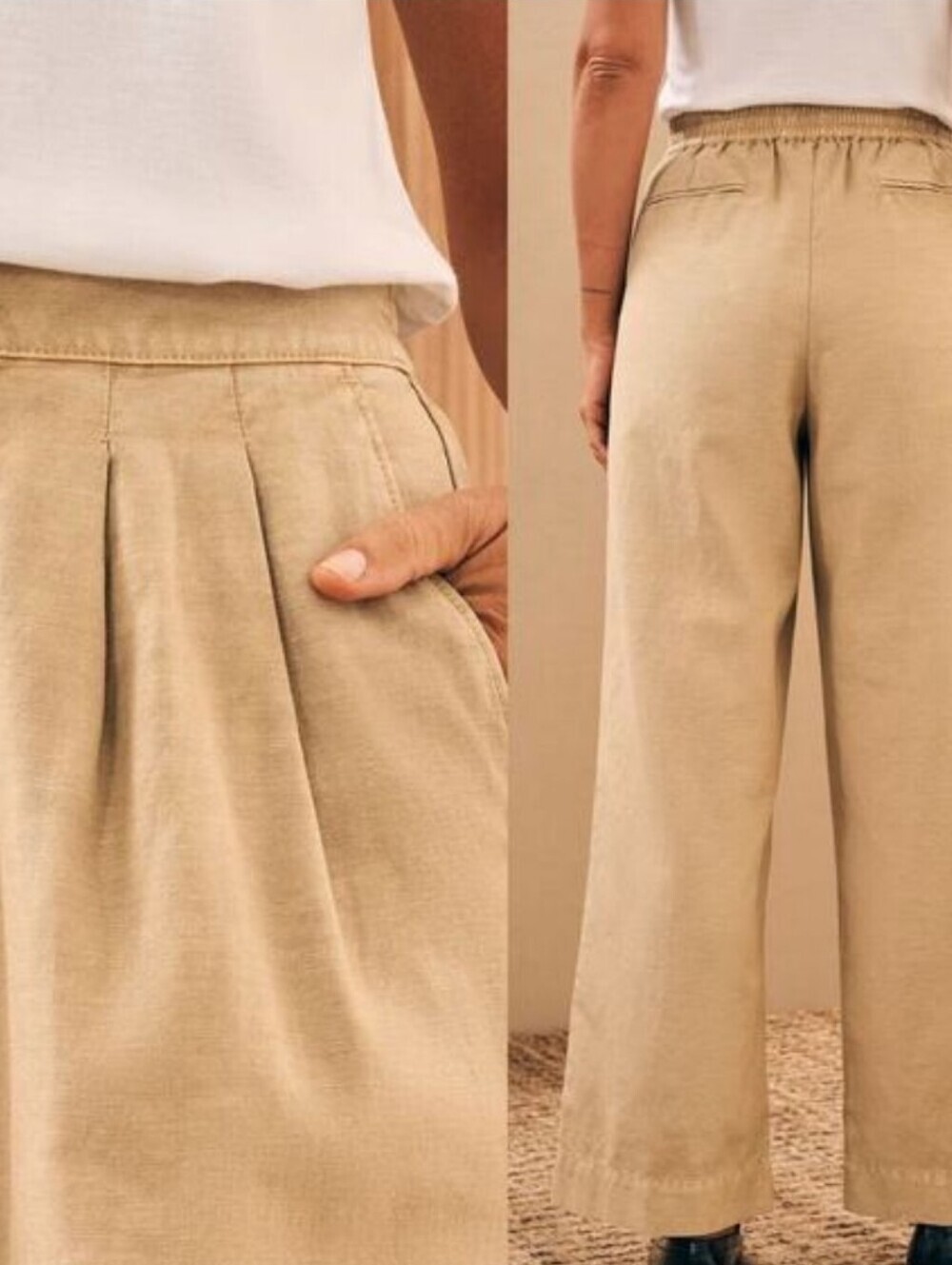 Faherty Linen Wide Leg Pants Trousers Pleated front high-rise
